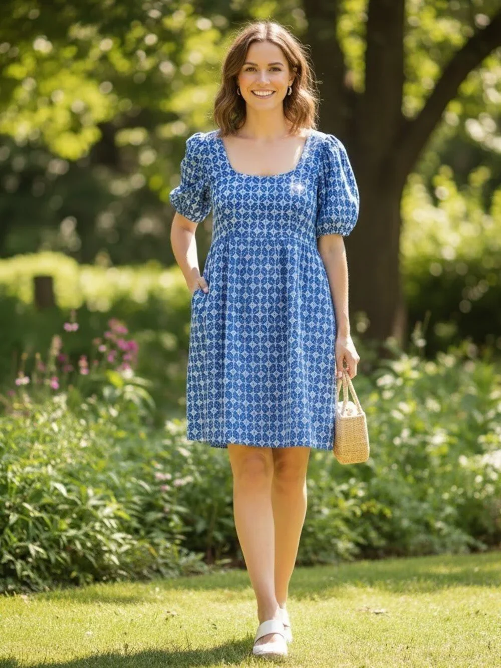 Rhode x Target Blue Eyelet Puff Sleeve Mini Dress Size L Babydoll Lined New Tag - Picture 1 of 13